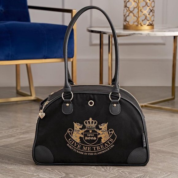 Juicy Couture Pet Carrier Crown Black Faux Suede Small Dog Cat Carrier 10 lbs. - Picture 2 of 15